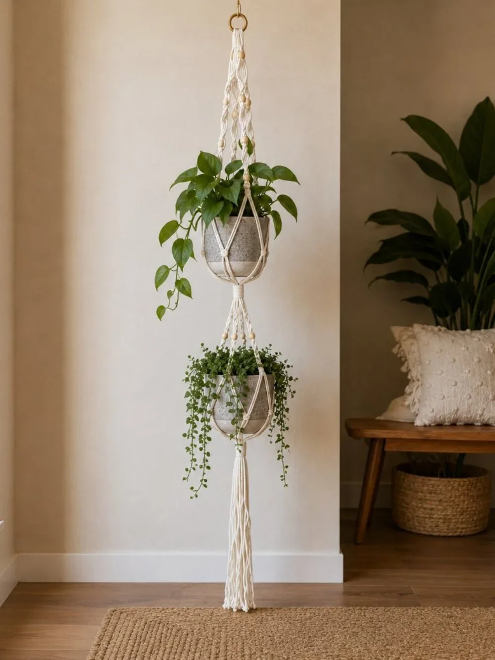 Boho Double Macrame Plant Hanger 55